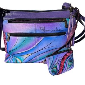 Anuschka Vibrant Purple and Blue Crossbody Bag
